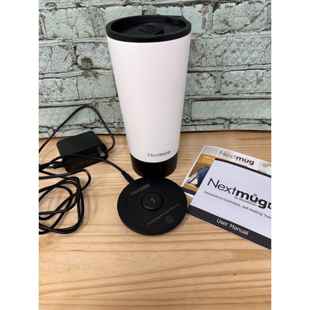Nextmug Go 16oz Self Heating Travel Mug White Charging Coaster Cord Lid Tested